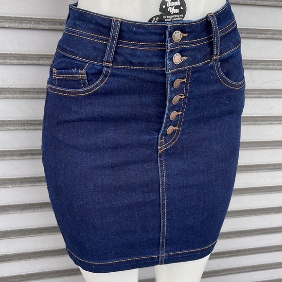 Women’s Wax Jean Los Angeles Denim High Waist Pencil Mini Button Skirt Size S - Picture 3 of 8